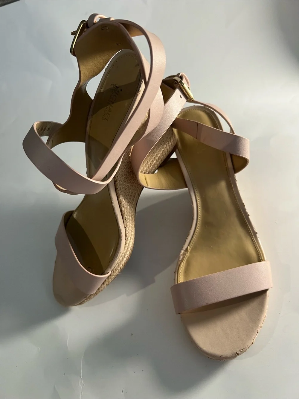 Michael Kors Pale Blush Leather Espadrille Wedges Size 10